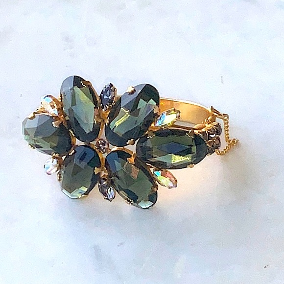 JULIANA DELIZZA & ELSTER BRACELET BANGLE CLAMPER CRYSTAL VINTAGE SMOKED CRYSTALS - Picture 15 of 15